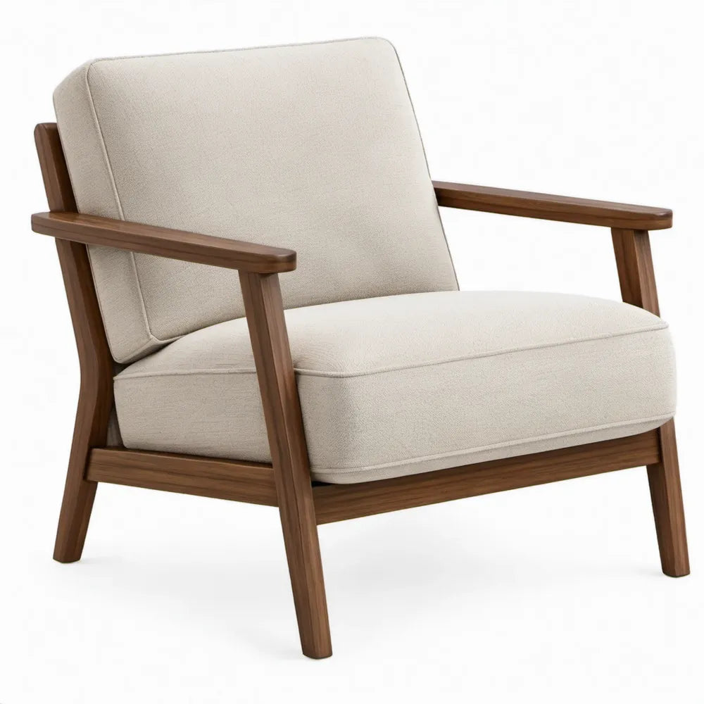 Loungestoel met armleuningen 68 x 78 x 84 cm in crème en walnootbruin