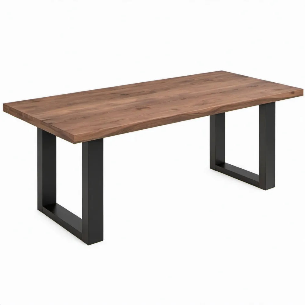 Rechthoekige eettafel 180 x 90 x 75 cm van massief acaciahout met zwart stalen onderstel