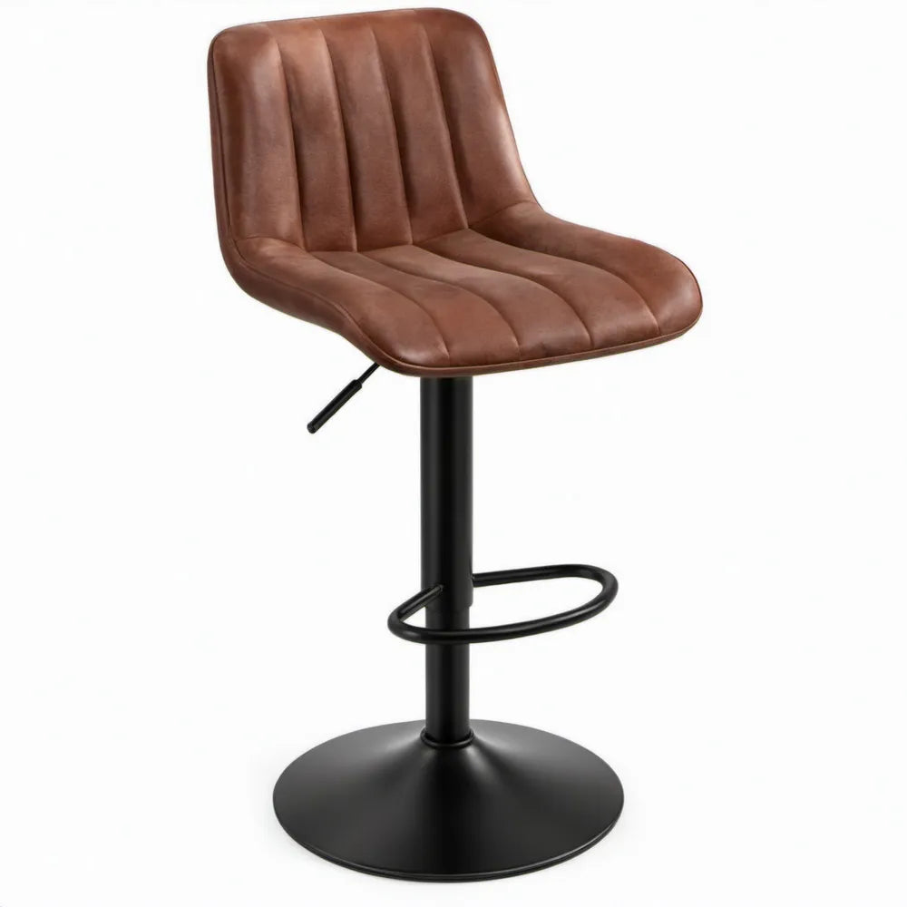Verstelbare barkruk bruin PU-kunstleer met zwart stalen onderstel, 52 x 54 x 89-110 cm