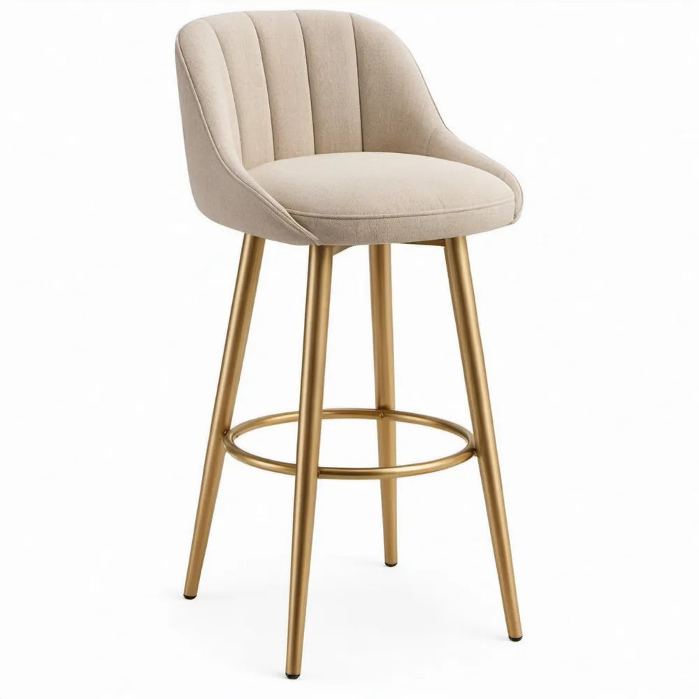 Barkruk met rugleuning en voetensteun, 50 x 53 x 99 cm, beige en goudkleurig