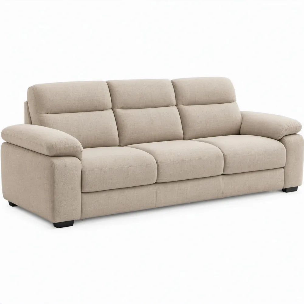 Beige 3-zitsbank met hoge rugleuning, 220 x 95 x 100 cm