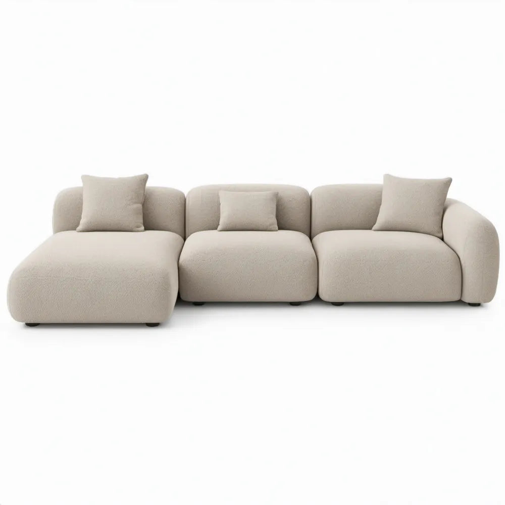 Modulaire 3-zits hoekbank met linker chaise longue, bouclé polyester, 360 x 160 x 70 cm, Beige