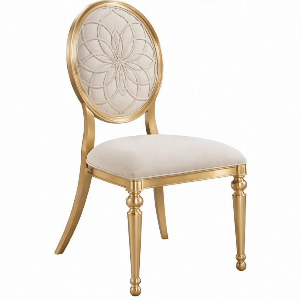Klassieke eetkamerstoel met ronde rugleuning, 50 x 55 x 100 cm, goudkleurig/beige
