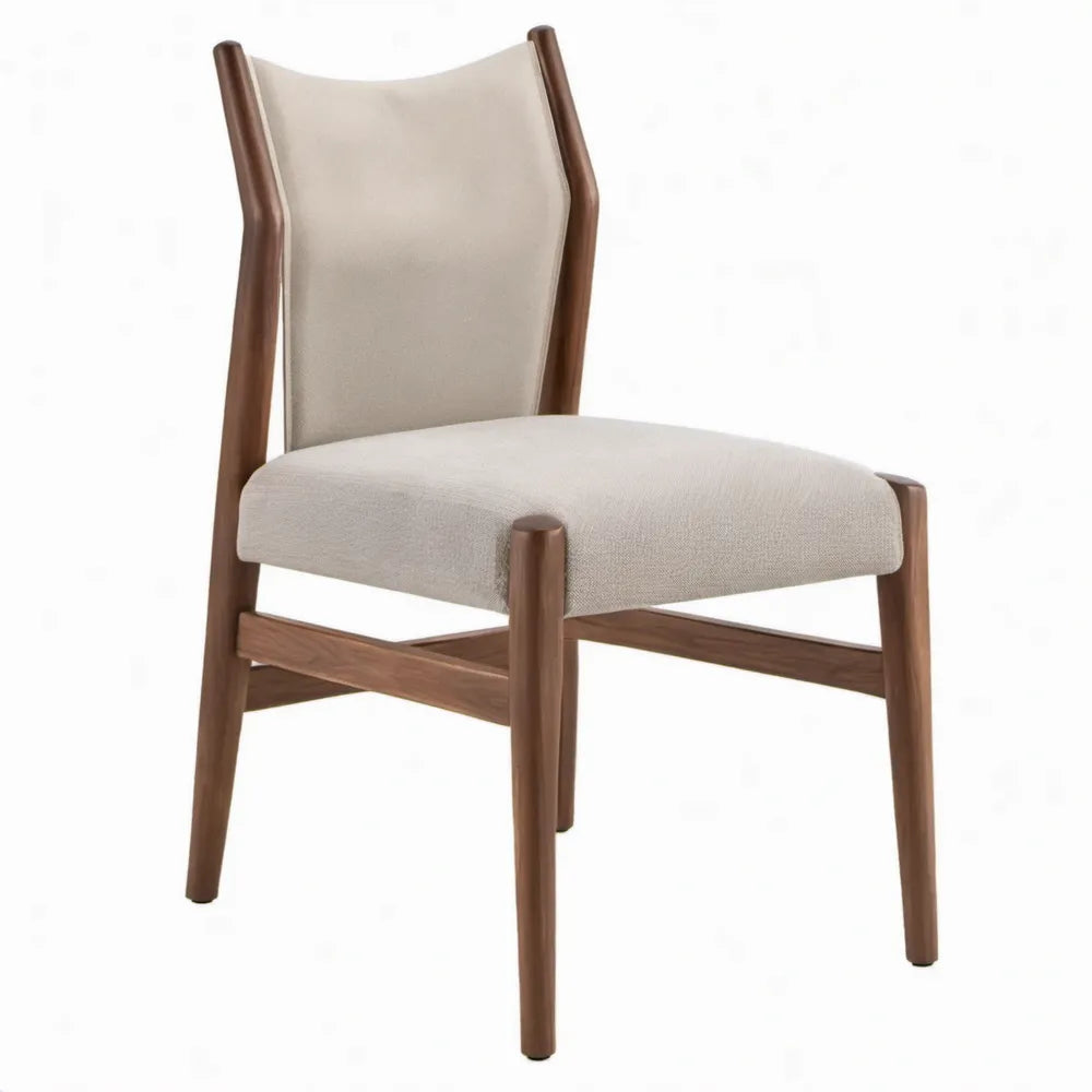 Gestoffeerde eetkamerstoel beige en donkerbruin van rubberhout, 54 x 59 x 88 cm