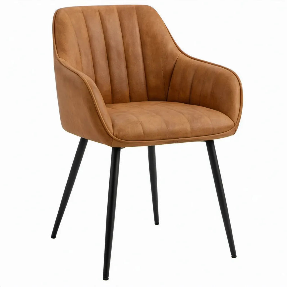 Eetkamerstoel met armleuningen 60 x 62 x 84 cm Cognac microvezel met zwarte stalen poten
