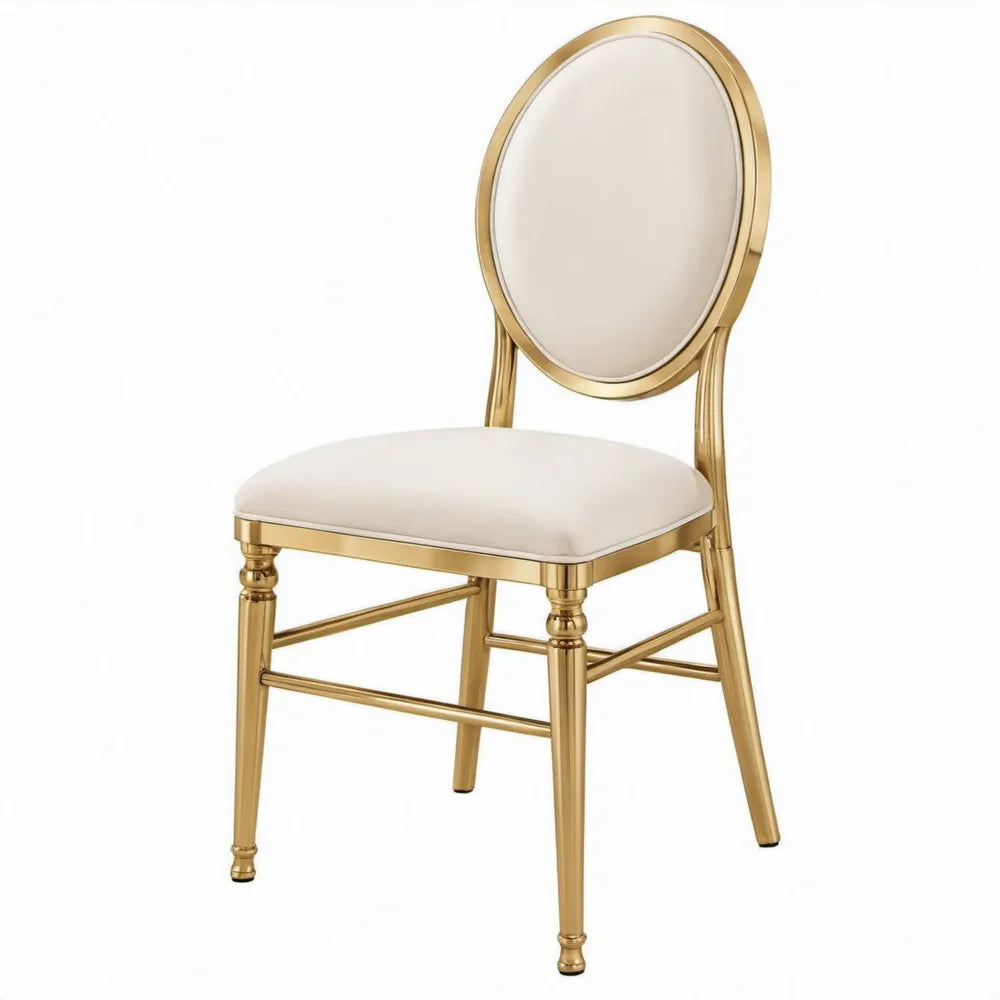 Eetkamerstoel met ronde rugleuning 50 x 55 x 100 cm crème PU en goudkleurig staal