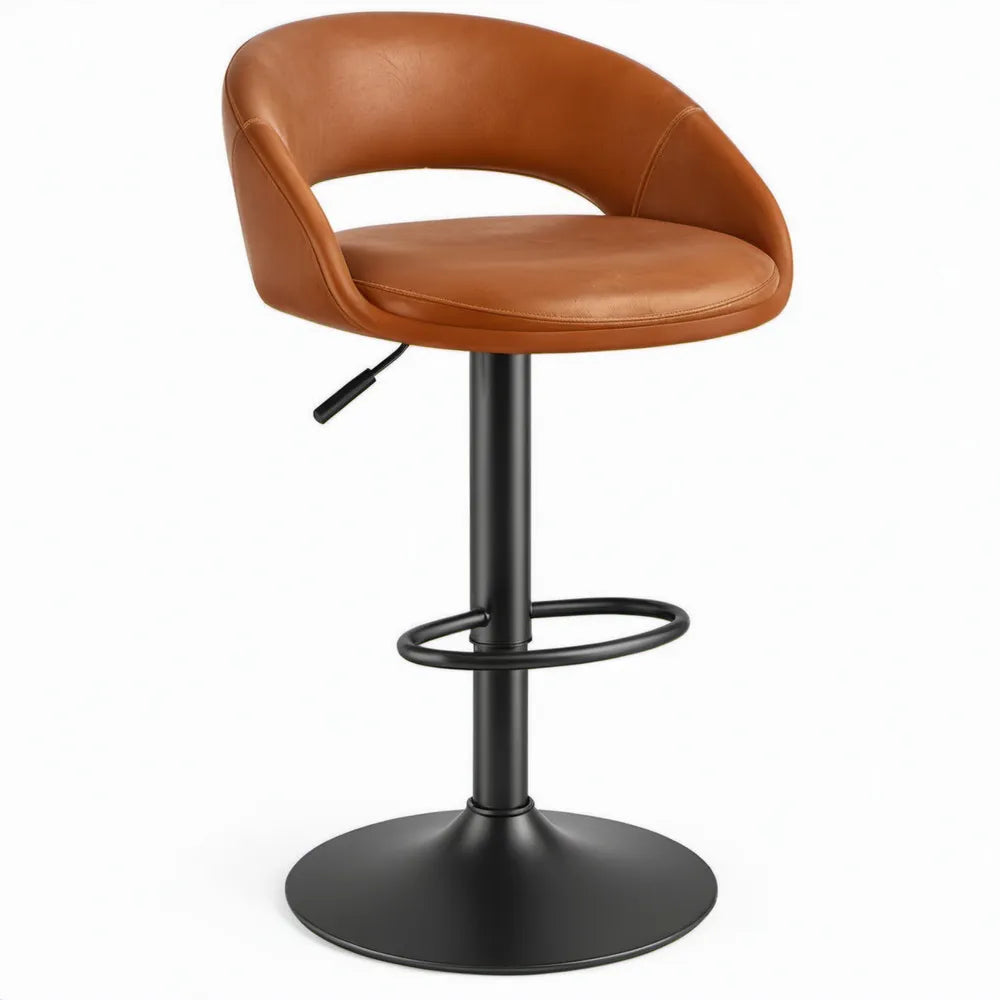 Verstelbare draaibare barkruk met rugleuning 54 x 50 x 85-106 cm – Cognac/Zwart