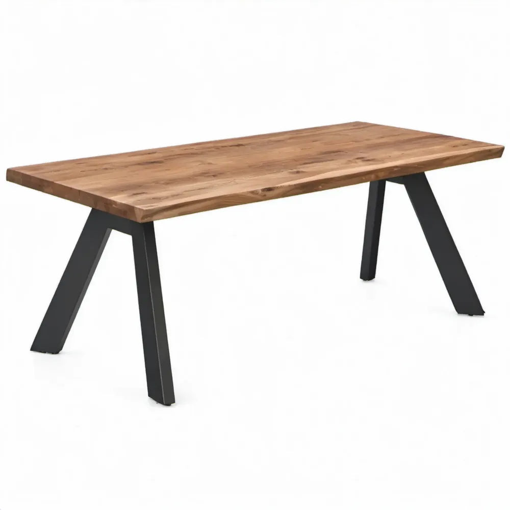 Rechthoekige eettafel 180 x 90 x 75 cm van massief acaciahout met zwart stalen onderstel