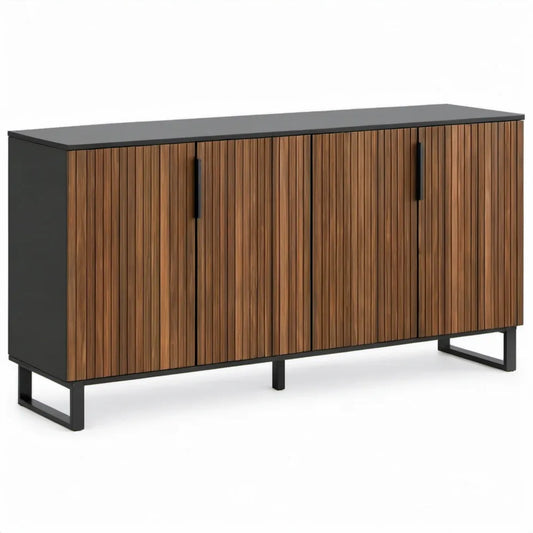 Dressoirkast met 4 deuren, 160 x 40 x 80 cm, walnootbruin en zwart