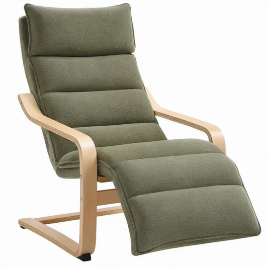Relaxstoel met geïntegreerde voetensteun 67 x 145 x 100 cm olijfgroen polyester en berkenmultiplex