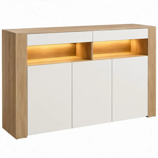 Dressoir met ledverlichting 120 x 40 x 90 cm – Eikenkleurig/Wit