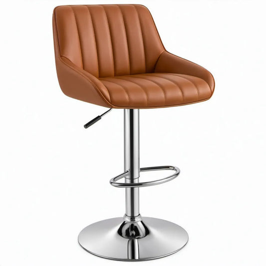 Hoogteverstelbare barkruk met armleuningen, cognac PU-kunstleer en verchroomd staal, 51 x 52 x 89-110 cm