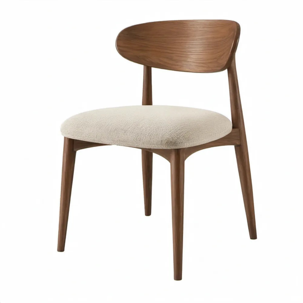Gestoffeerde eetkamerstoel in beige en walnootbruin, 52 x 55 x 78 cm