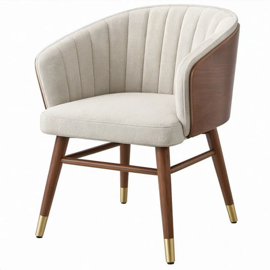 Moderne armstoel crème en walnootbruin met goudkleurige accenten, 61 x 60 x 80 cm