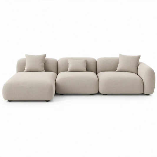 Modulaire 3-zits hoekbank met linker chaise longue, bouclé polyester, 360 x 160 x 70 cm, Beige