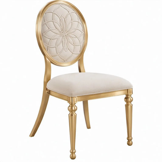 Klassieke eetkamerstoel met ronde rugleuning, 50 x 55 x 100 cm, goudkleurig/beige