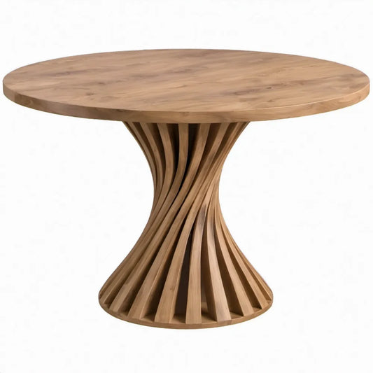 Ronde eettafel Ø 120 x 75 cm van massief eikenhout met gedraaide centrale voet, naturel