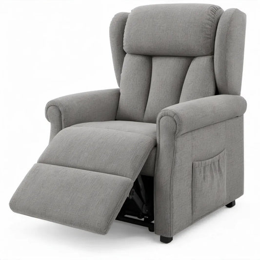 Lichtgrijze verstelbare fauteuil met uitschuifbare voetensteun, 85 x 90 x 105 cm