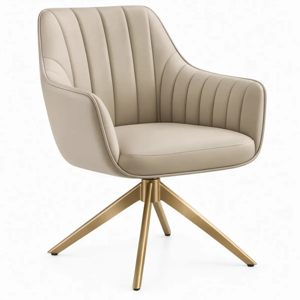Draaibare stoel met armleuningen, beige PU-kunstleer en goudkleurig stalen onderstel, 60 x 62 x 86 cm