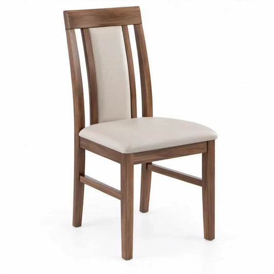 Eetkamerstoel van massief rubberhout met beige PU-bekleding, 45 x 53 x 98 cm