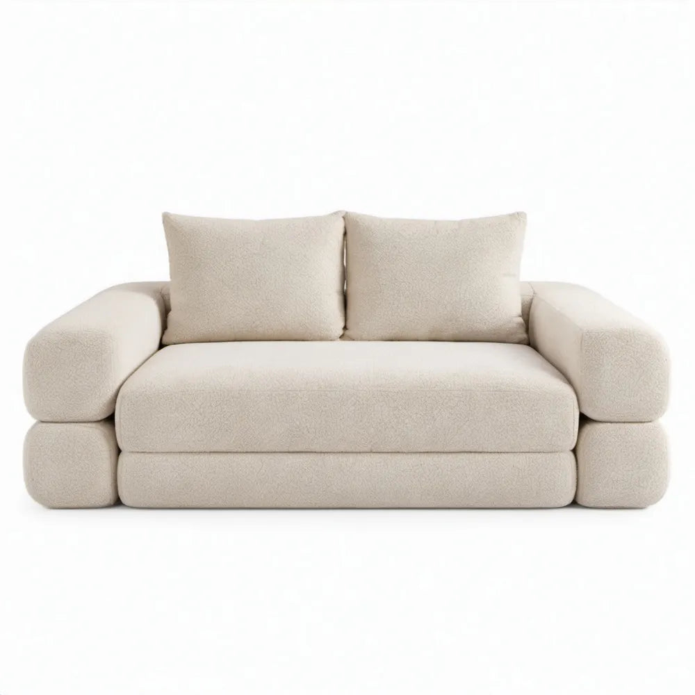 Crème bouclé polyester, 180 x 95 x 75 cm