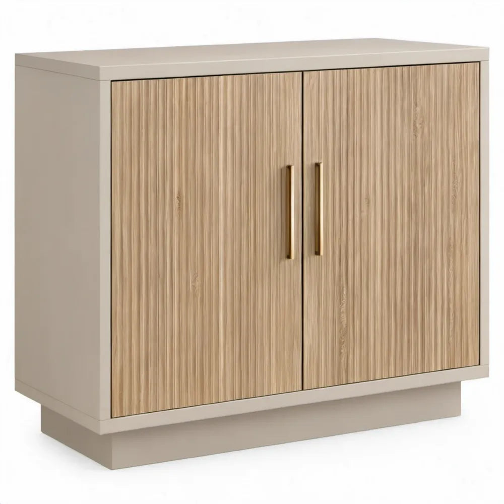 Opbergkast met 2 deuren, 90 x 40 x 90 cm, beige en licht eiken, MDF met melamineafwerking