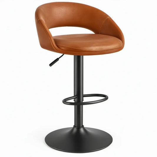 Verstelbare draaibare barkruk met rugleuning 54 x 50 x 85-106 cm – Cognac/Zwart