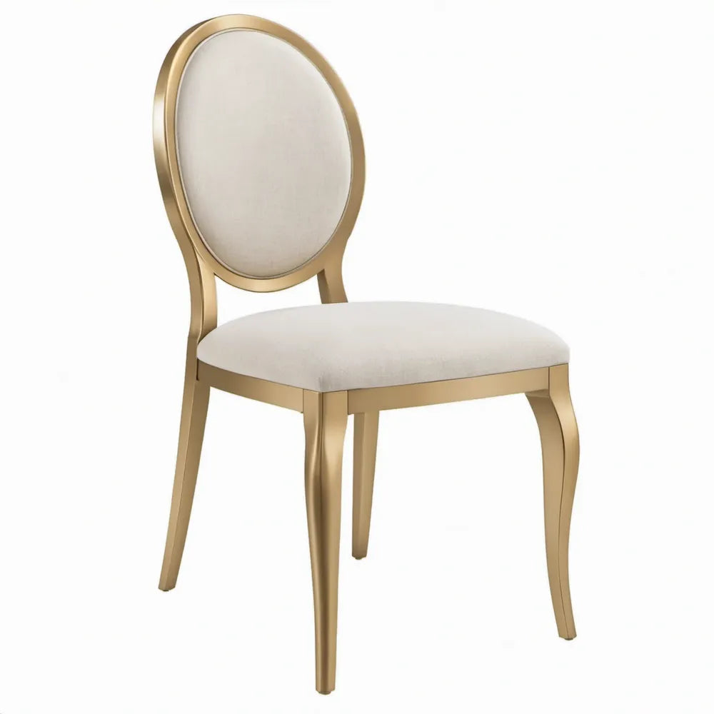 Eetkamerstoel met ovale rugleuning 46 x 55 x 100 cm crème goudkleurig staal en polyester